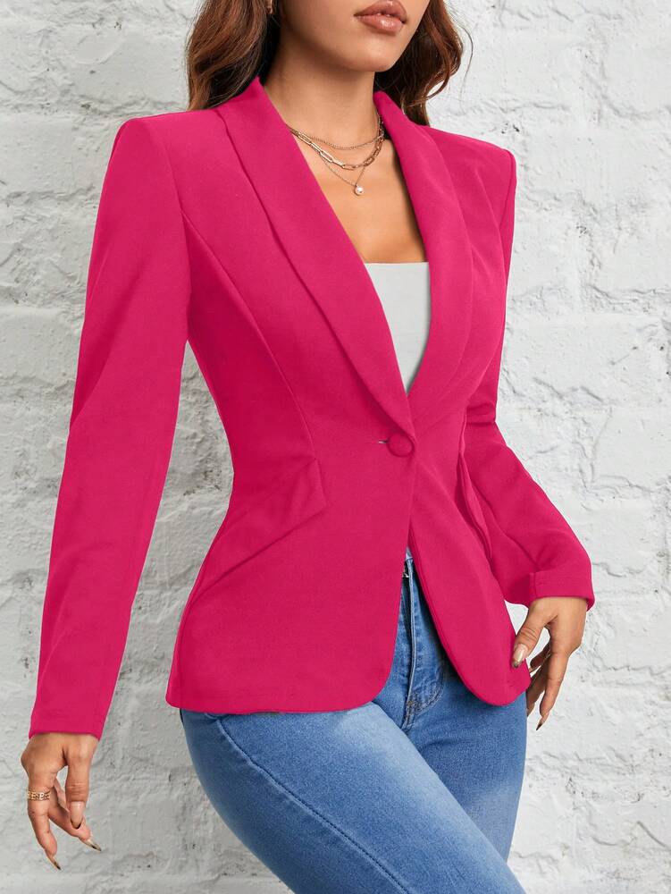 Women's Black Shawl Collar Single Button Suit Jacket Autumn Winter Commuter Business Casual Petite Elegant Office Blazer Chic