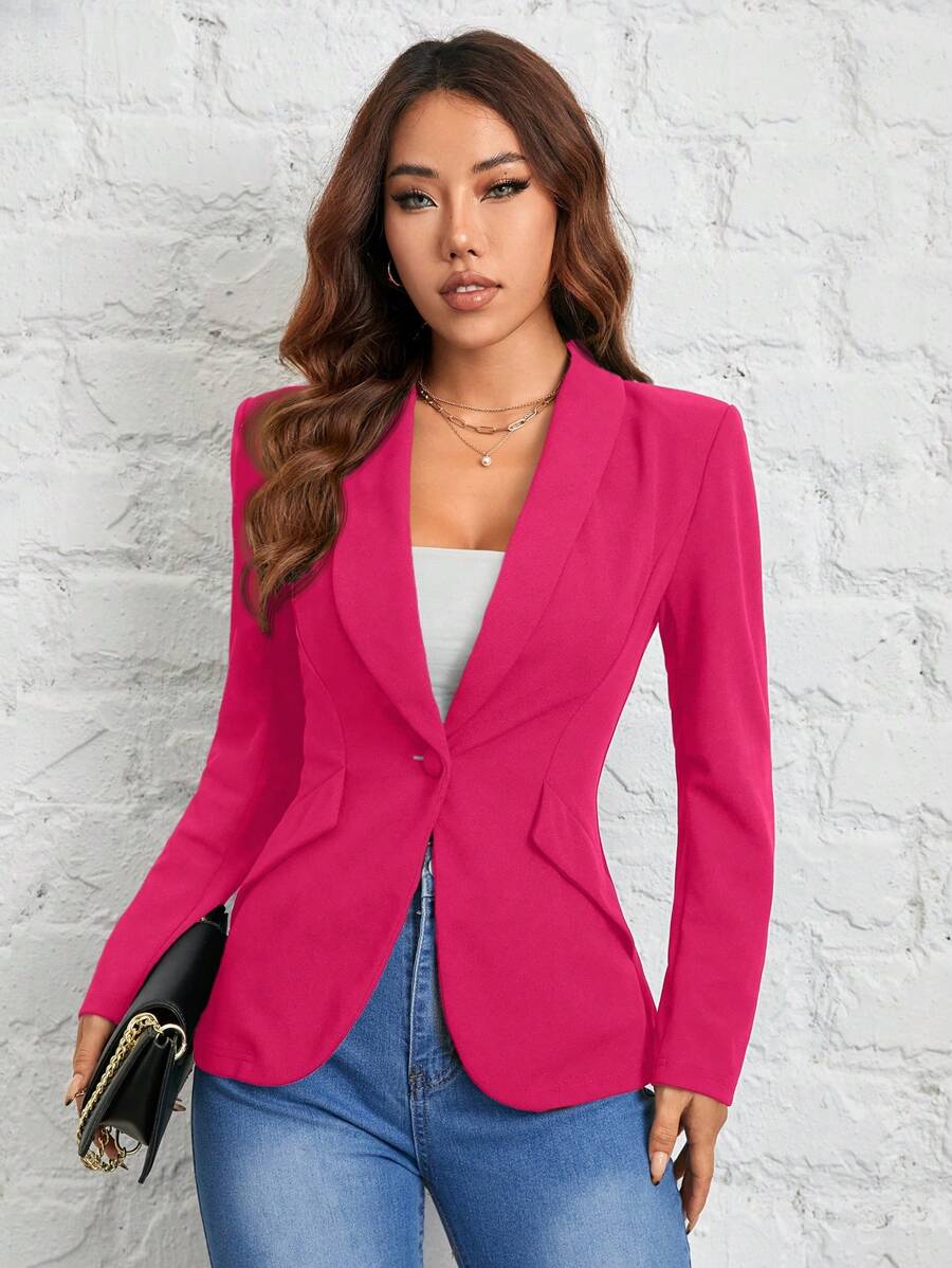 Women's Black Shawl Collar Single Button Suit Jacket Autumn Winter Commuter Business Casual Petite Elegant Office Blazer Chic