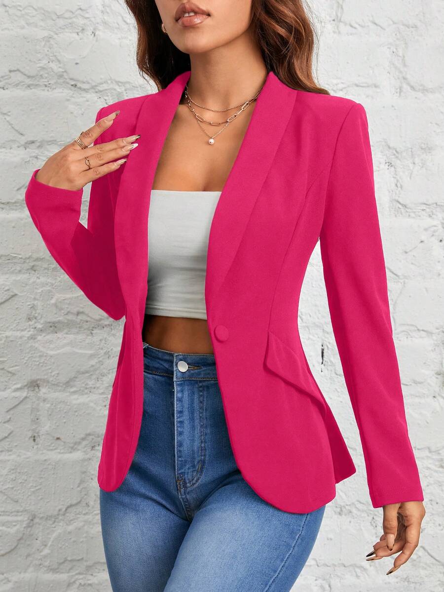 Women's Black Shawl Collar Single Button Suit Jacket Autumn Winter Commuter Business Casual Petite Elegant Office Blazer Chic