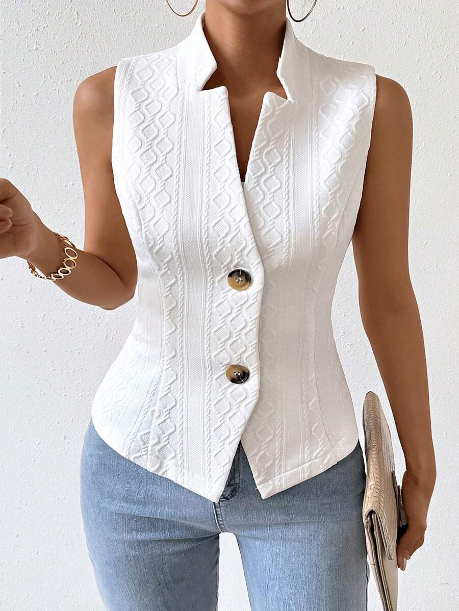 Women's Single Breasted Suit Vest Elegant Solid Color Casual Business Attire Commuter Fashion Slim Fit Jacket Waistcoat Chic