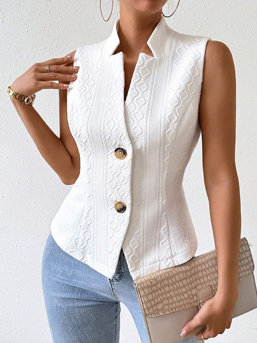 Women's Single Breasted Suit Vest Elegant Solid Color Casual Business Attire Commuter Fashion Slim Fit Jacket Waistcoat Chic