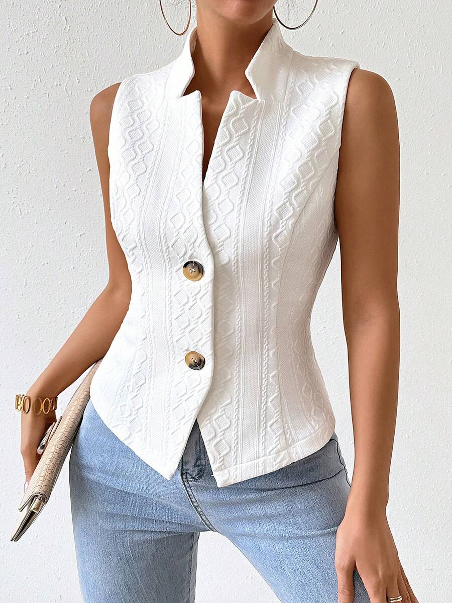 Women's Single Breasted Suit Vest Elegant Solid Color Casual Business Attire Commuter Fashion Slim Fit Jacket Waistcoat Chic