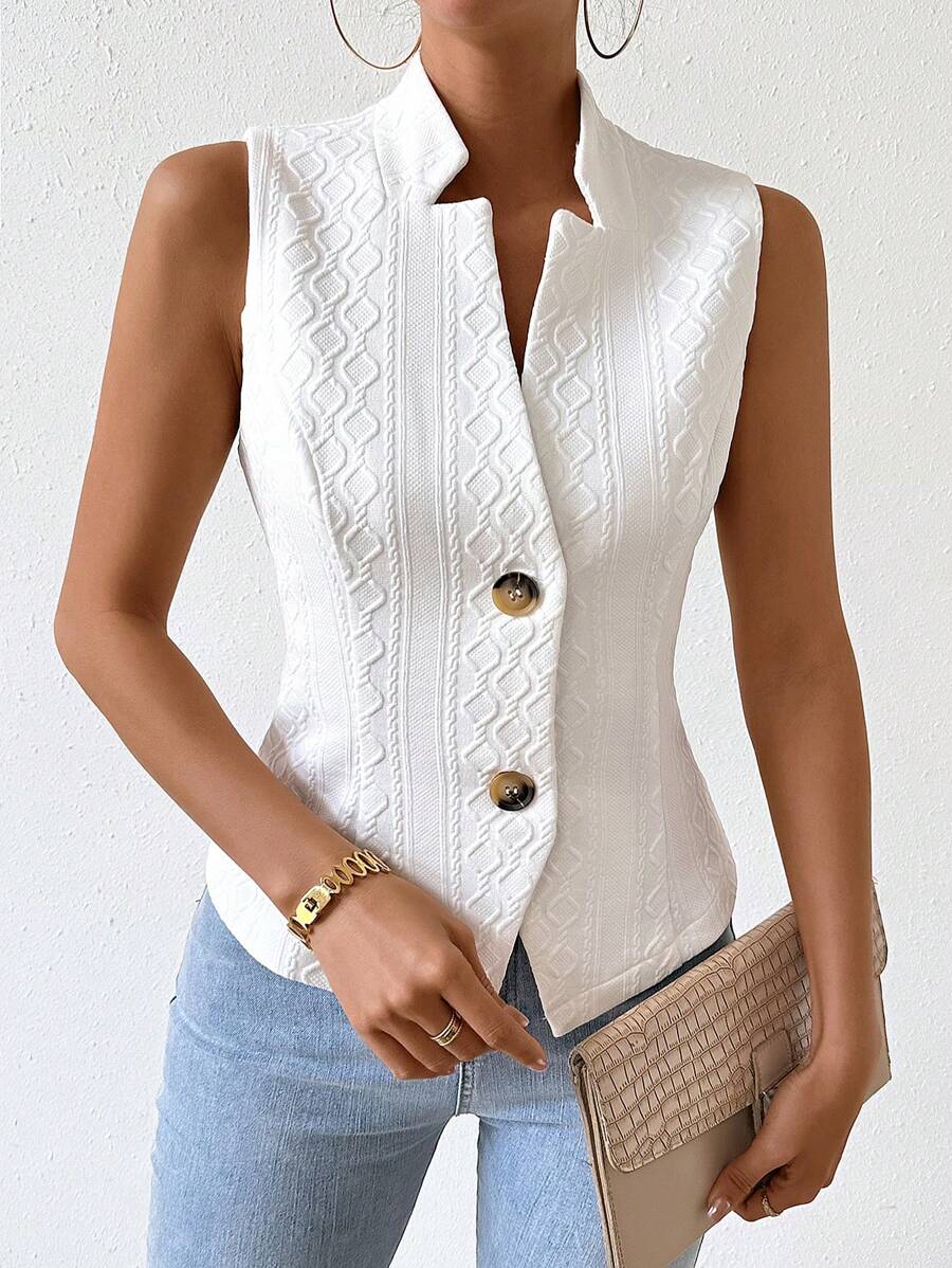 Women's Single Breasted Suit Vest Elegant Solid Color Casual Business Attire Commuter Fashion Slim Fit Jacket Waistcoat Chic