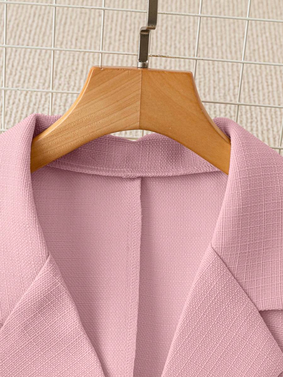 Women's Short Sleeve Blazer Faux Pearl Metal Button French Style Elegant Casual Commuter Outfit Spring Summer Business Jacket