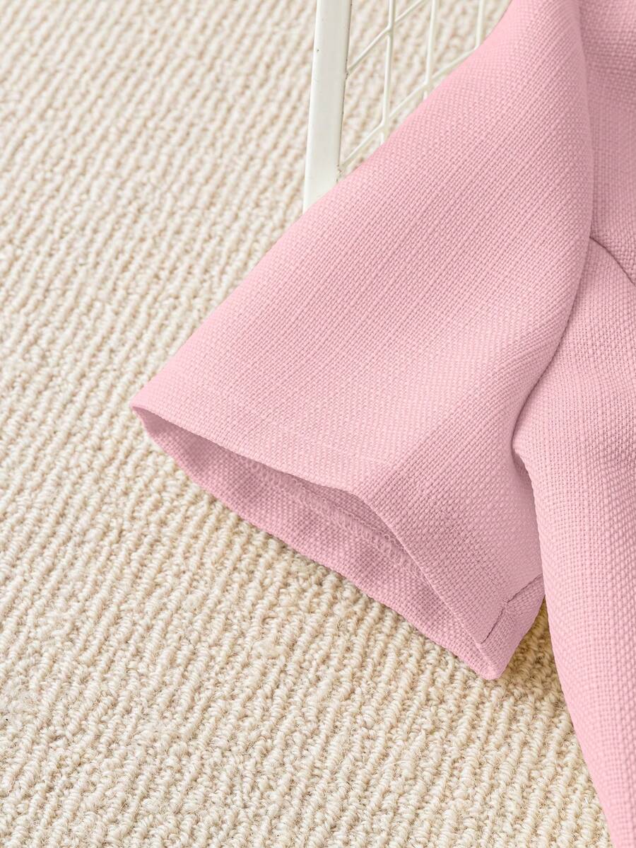 Women's Short Sleeve Blazer Faux Pearl Metal Button French Style Elegant Casual Commuter Outfit Spring Summer Business Jacket