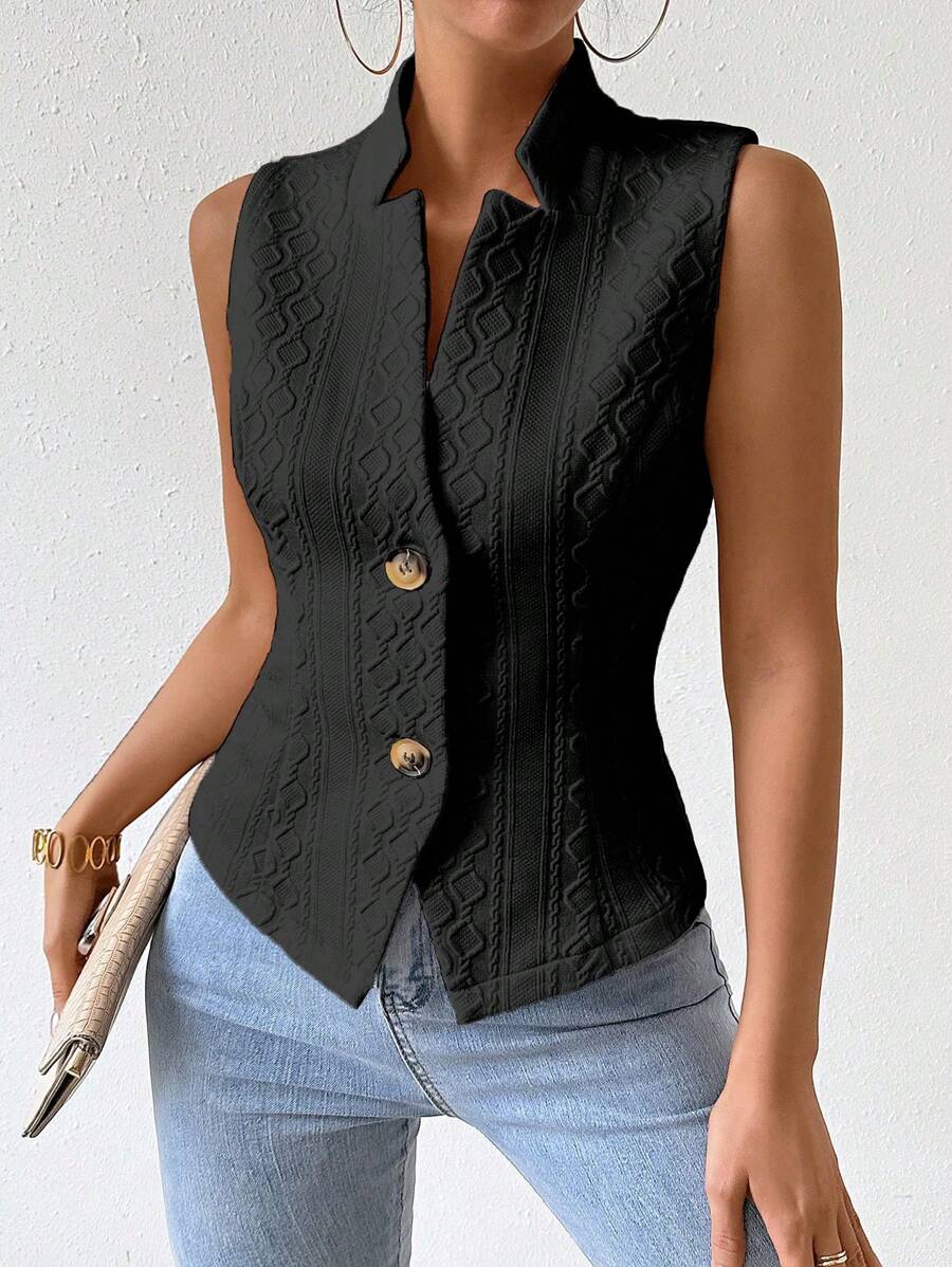 Women's Single Breasted Suit Vest Elegant Solid Color Casual Business Attire Commuter Fashion Slim Fit Jacket Waistcoat Chic