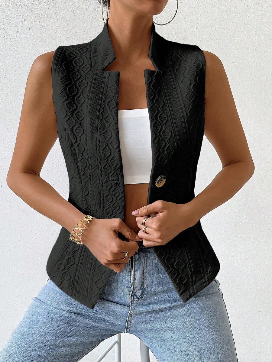 Women's Single Breasted Suit Vest Elegant Solid Color Casual Business Attire Commuter Fashion Slim Fit Jacket Waistcoat Chic