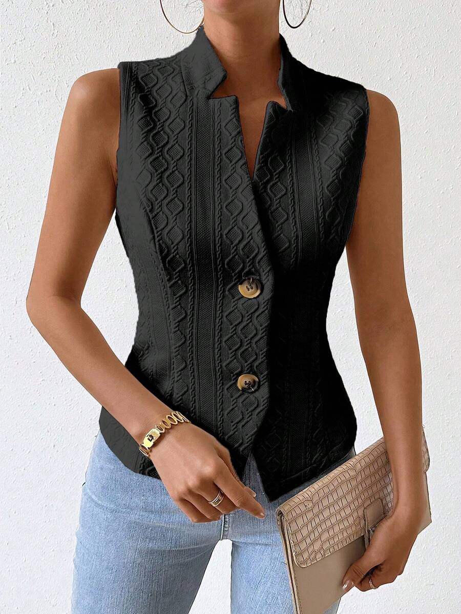 Women's Single Breasted Suit Vest Elegant Solid Color Casual Business Attire Commuter Fashion Slim Fit Jacket Waistcoat Chic
