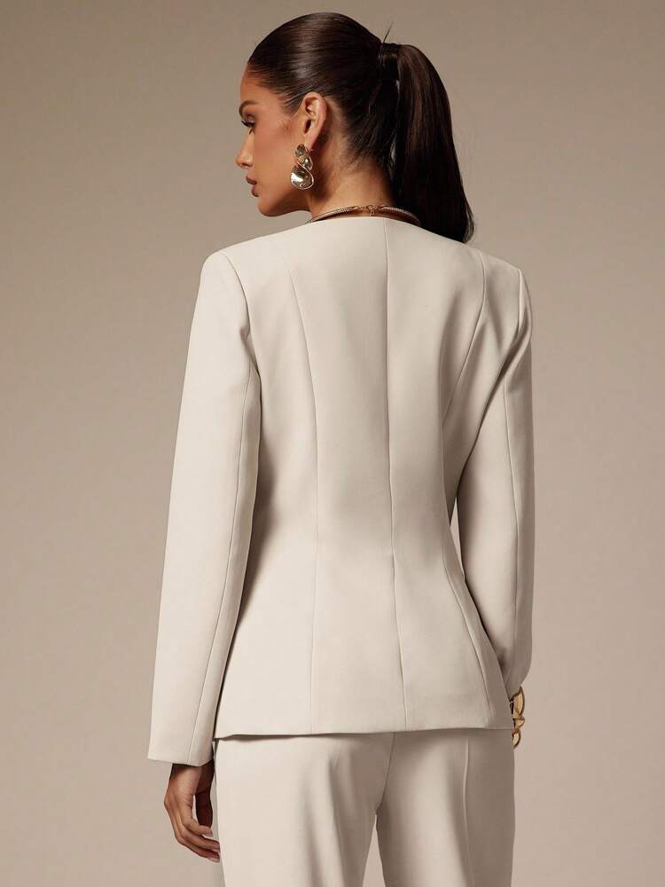 Women's Metallic Flower Decor Long Sleeve Suit Jacket Elegant Business Casual Attire Office Wear Party Outfit Fashion Old Money