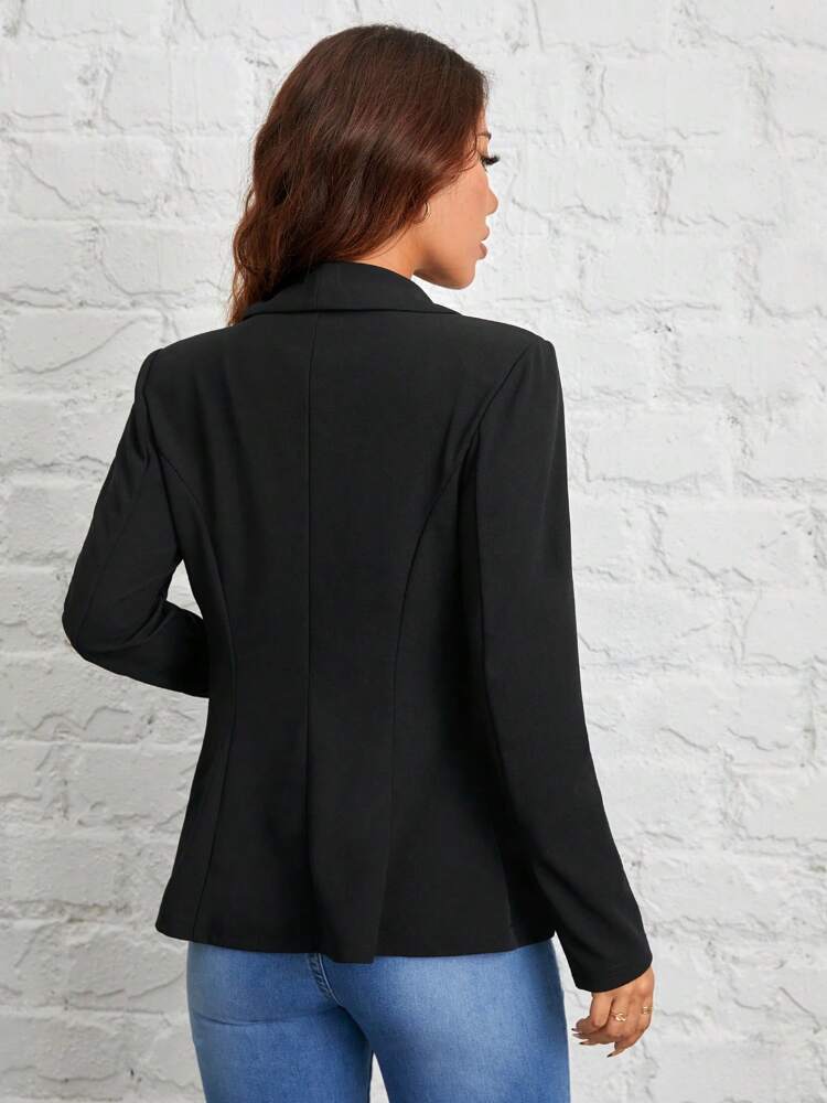 Women's Black Shawl Collar Single Button Suit Jacket Autumn Winter Commuter Business Casual Petite Elegant Office Blazer Chic