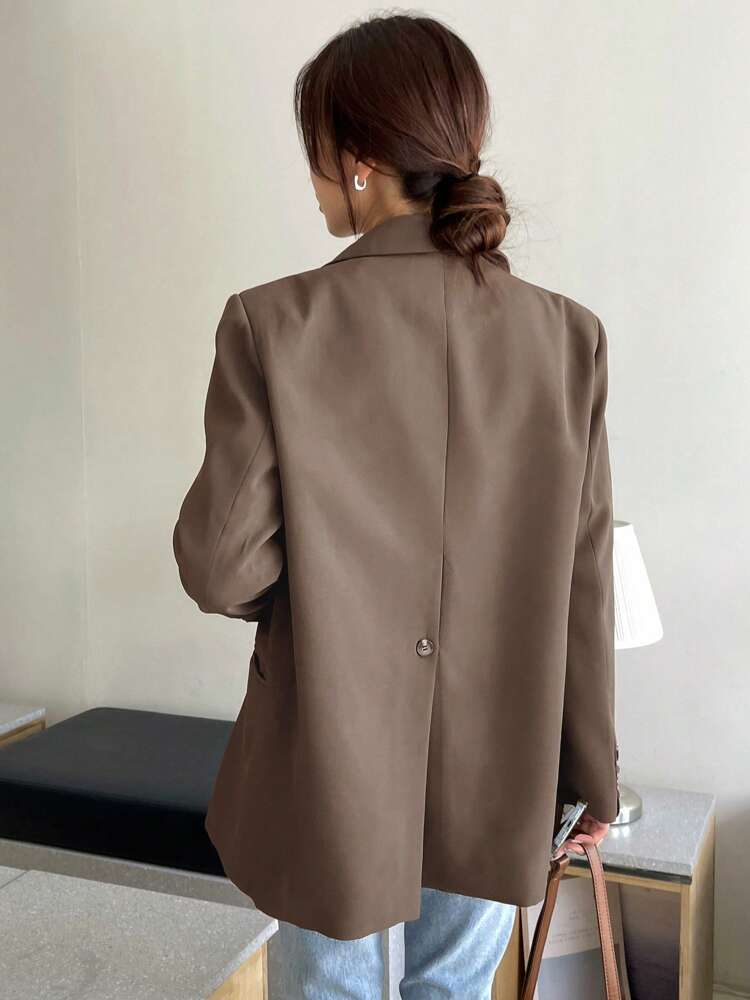 Women's Solid Color Long Sleeve Turndown Collar Casual Business Blazer Elegant Fall Outfit Daily Work Clothes Office Attire
