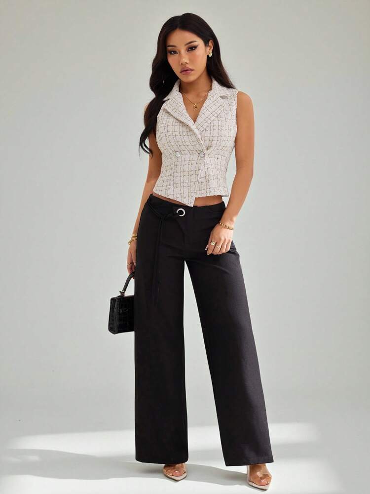 Women's Petite Tweed Sleeveless Blazer Notch Collar Elegant Fashionable Suit Vest Jacket Casual Business Office Attire Summer