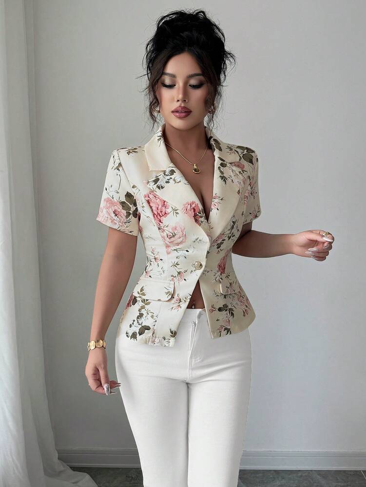 Women's Digital Print Blazer Jacket Elegant Romantic Casual Commuter Outfit Office Attire Fashion Stylish Trendy Suit For Women