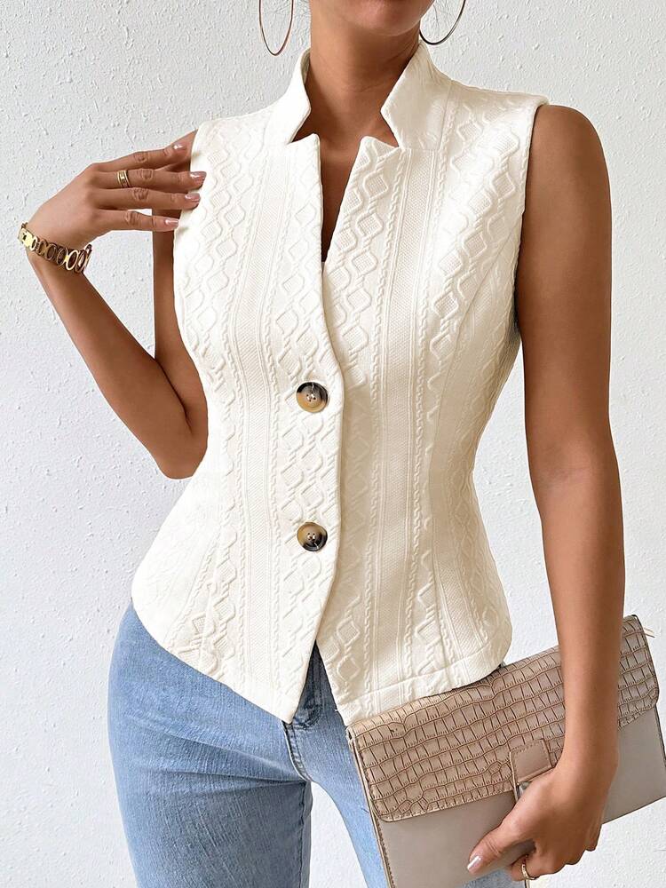 Women's Single Breasted Suit Vest Elegant Solid Color Casual Business Attire Commuter Fashion Slim Fit Jacket Waistcoat Chic