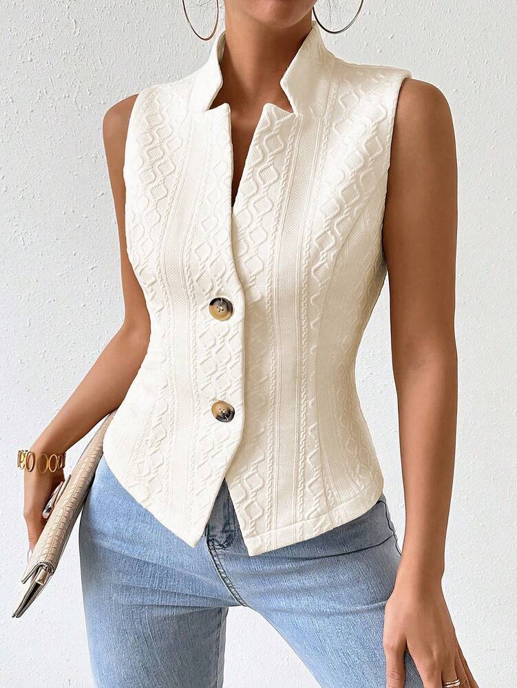 Women's Single Breasted Suit Vest Elegant Solid Color Casual Business Attire Commuter Fashion Slim Fit Jacket Waistcoat Chic