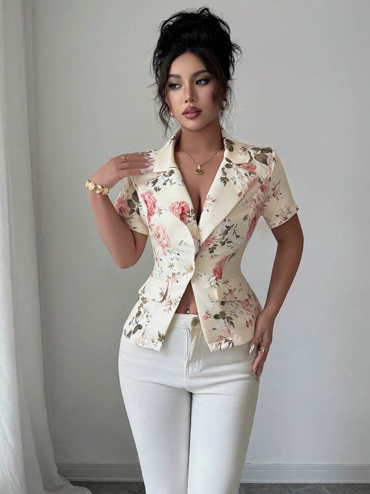 Women's Digital Print Blazer Jacket Elegant Romantic Casual Commuter Outfit Office Attire Fashion Stylish Trendy Suit For Women