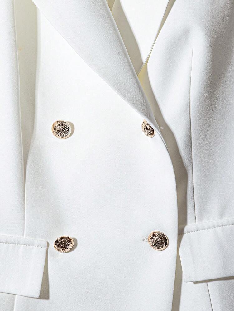 Women's Double Breasted Sleeveless Blazer Peak Collar Elegant Business Solid Color Suit Jacket Casual Commuter Office Outfit