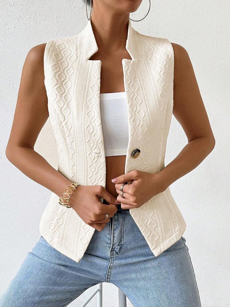 Women's Single Breasted Suit Vest Elegant Solid Color Casual Business Attire Commuter Fashion Slim Fit Jacket Waistcoat Chic