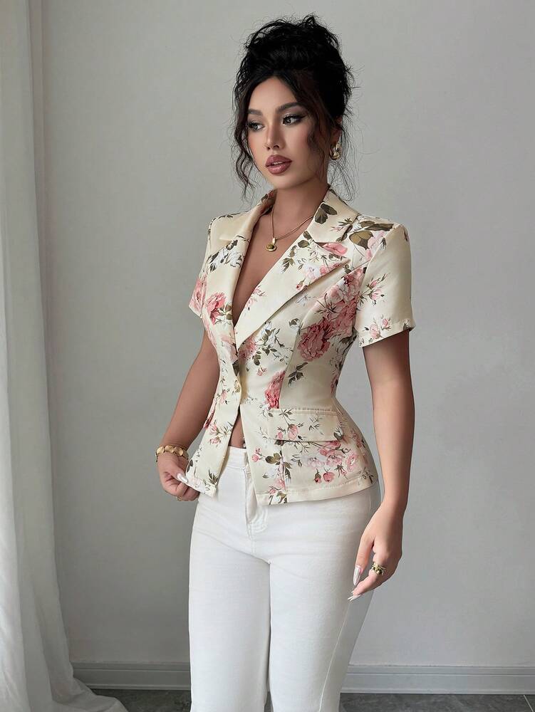 Women's Digital Print Blazer Jacket Elegant Romantic Casual Commuter Outfit Office Attire Fashion Stylish Trendy Suit For Women