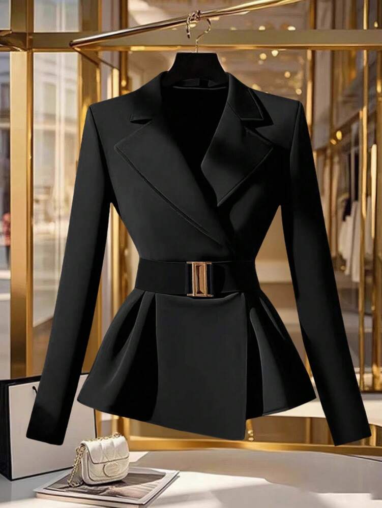 Women's Long Sleeve Black Blazer Elegant Business Casual Style Office Attire Daily Wear Work Outfit Fashion Slim Fit Jacket Chic