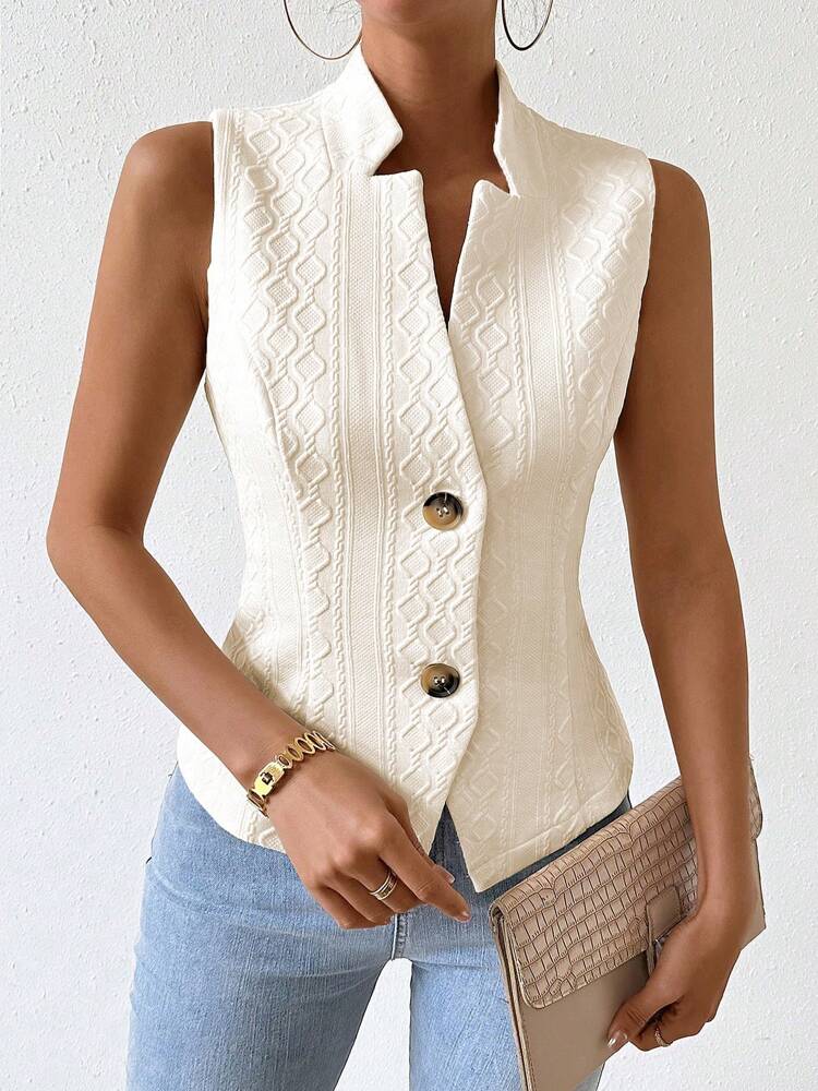 Women's Single Breasted Suit Vest Elegant Solid Color Casual Business Attire Commuter Fashion Slim Fit Jacket Waistcoat Chic