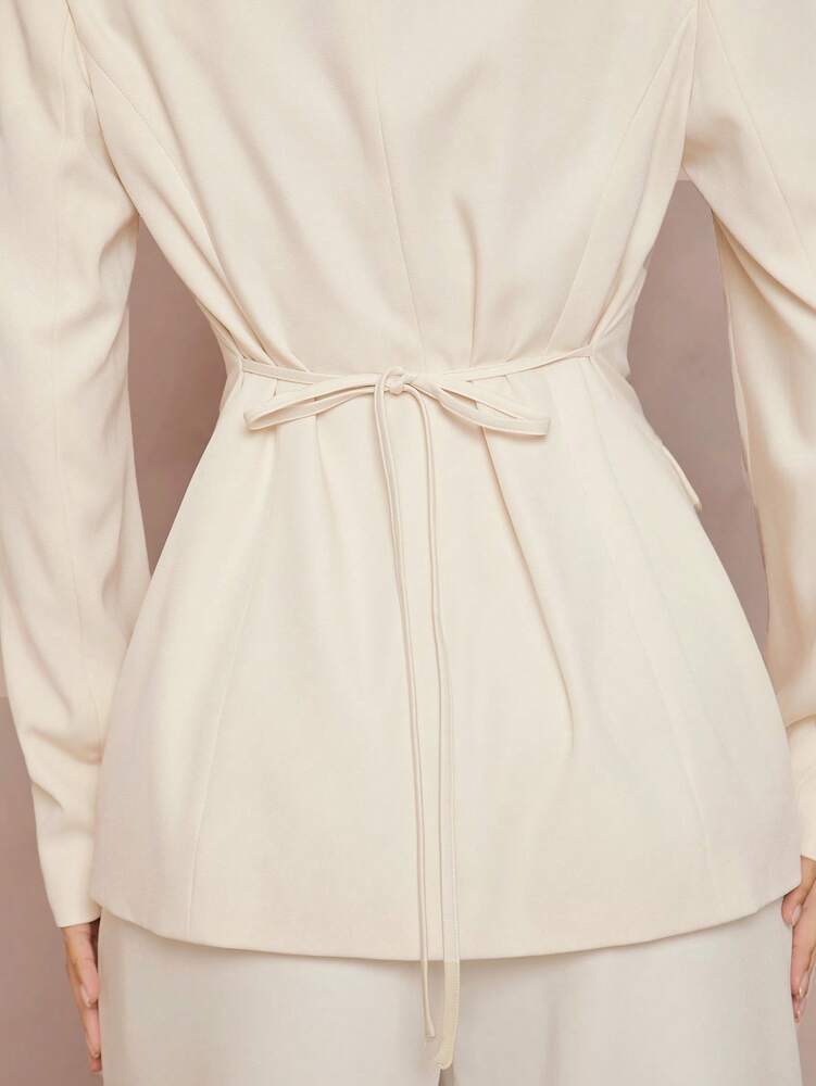 Women's White Suit Jacket Waist Cinched Padded Shoulder Blazer Elegant Layered Business Formal Festival Wedding Party Outfit Chic