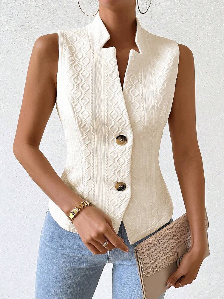 Women's Single Breasted Suit Vest Elegant Solid Color Casual Business Attire Commuter Fashion Slim Fit Jacket Waistcoat Chic