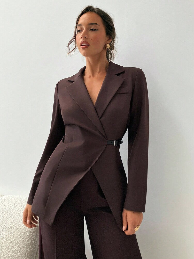 Women's Brown Lapel Blazer Elegant Commuter Business Casual Jacket Fall Winter Outfit For Ladies Slim Fit Fashion Office Wear