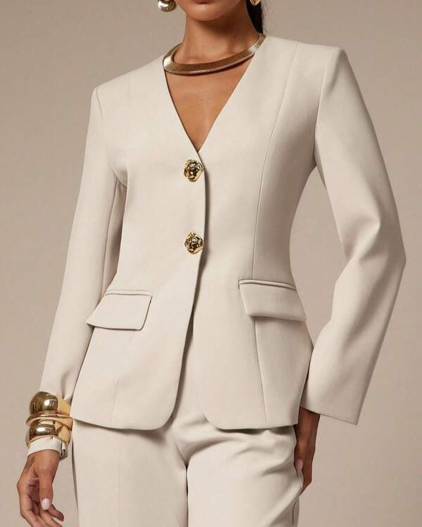 Women's Metallic Flower Decor Long Sleeve Suit Jacket Elegant Business Casual Attire Office Wear Party Outfit Fashion Old Money