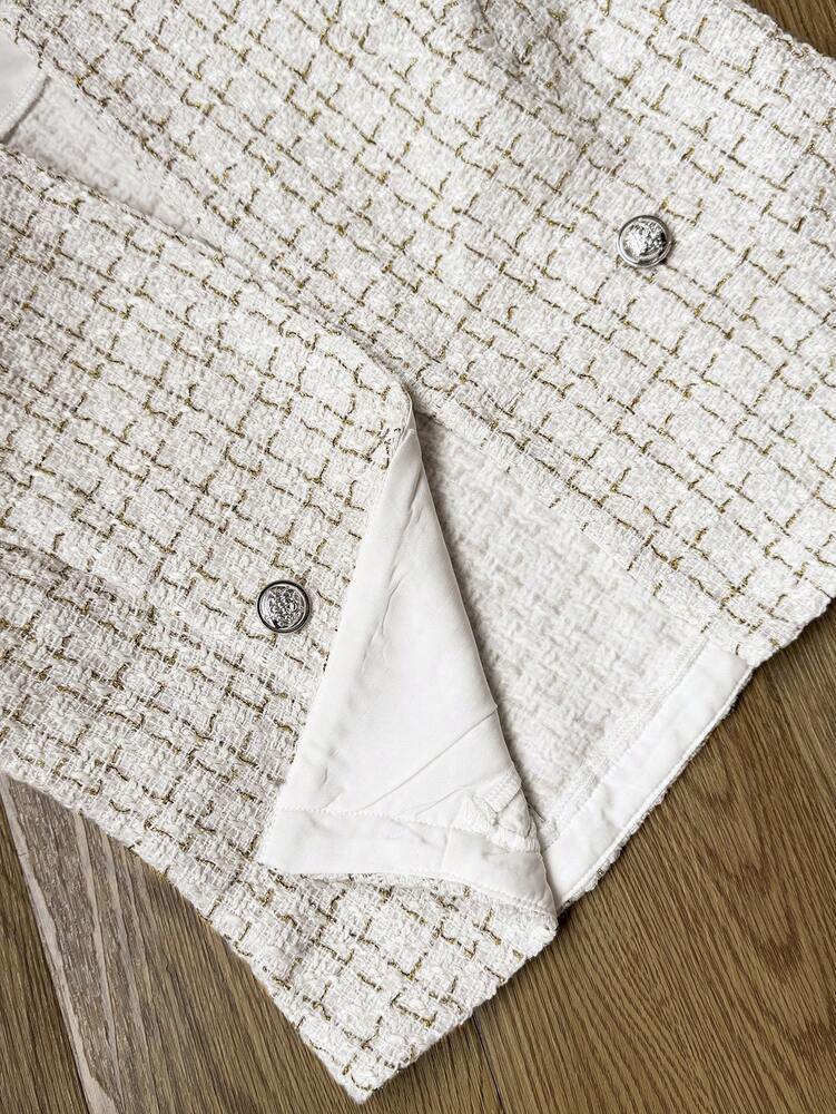 Women's Petite Tweed Sleeveless Blazer Notch Collar Elegant Fashionable Suit Vest Jacket Casual Business Office Attire Summer