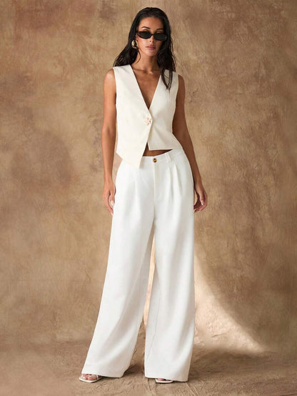 Women's Asymmetrical Hem Sleeveless Crop Vest Blazer With Unique Button Summer Elegant Casual Light Blue Jacket Fashion Chic