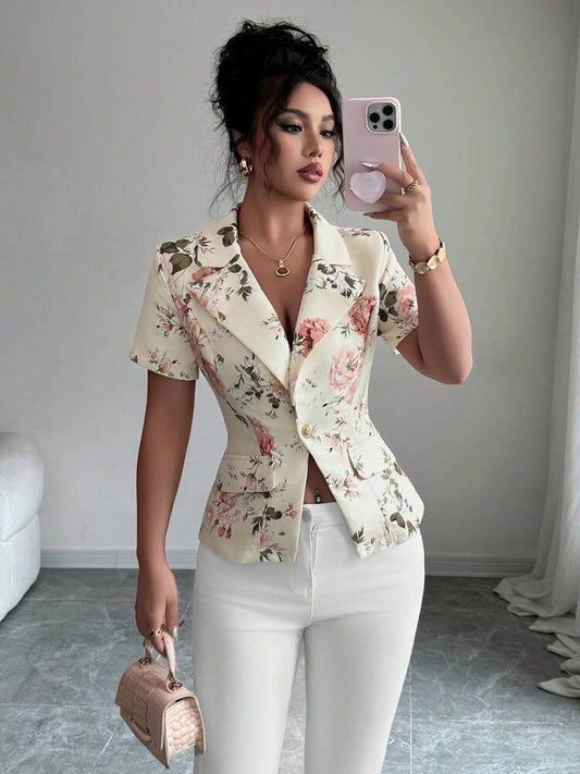 Women's Digital Print Blazer Jacket Elegant Romantic Casual Commuter Outfit Office Attire Fashion Stylish Trendy Suit For Women