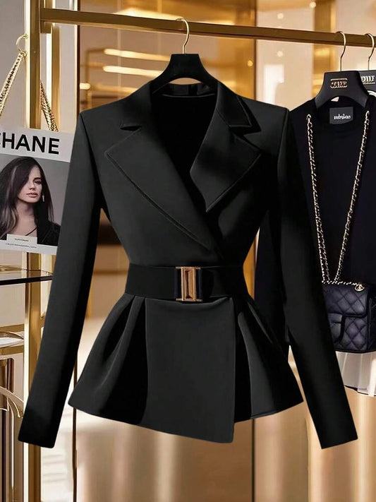 Women's Long Sleeve Black Blazer Elegant Business Casual Style Office Attire Daily Wear Work Outfit Fashion Slim Fit Jacket Chic