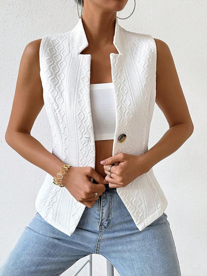 Women's Single Breasted Suit Vest Elegant Solid Color Casual Business Attire Commuter Fashion Slim Fit Jacket Waistcoat Chic