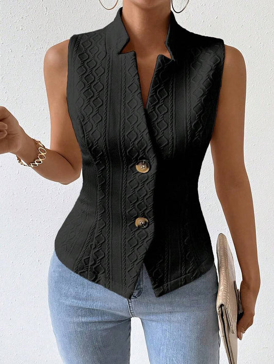 Women's Single Breasted Suit Vest Elegant Solid Color Casual Business Attire Commuter Fashion Slim Fit Jacket Waistcoat Chic
