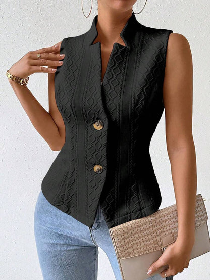 Women's Single Breasted Suit Vest Elegant Solid Color Casual Business Attire Commuter Fashion Slim Fit Jacket Waistcoat Chic