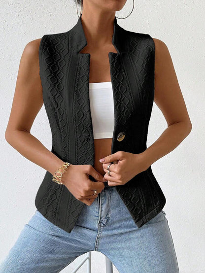 Women's Single Breasted Suit Vest Elegant Solid Color Casual Business Attire Commuter Fashion Slim Fit Jacket Waistcoat Chic