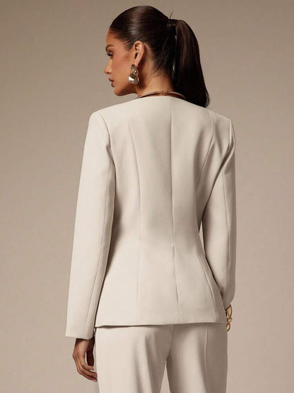 Women's Metallic Flower Decor Long Sleeve Suit Jacket Elegant Business Casual Attire Office Wear Party Outfit Fashion Old Money