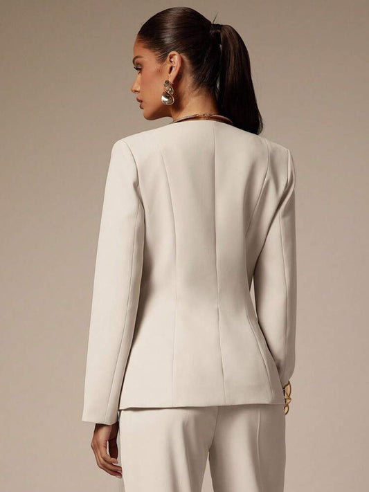 Women's Metallic Flower Decor Long Sleeve Suit Jacket Elegant Business Casual Attire Office Wear Party Outfit Fashion Old Money