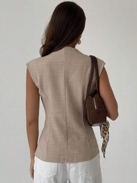 Women's Double Breasted Thin Blazer Jacket Elegant Solid Color Commuter Suit Casual Business Fashion Slim Fit Outfit For Women