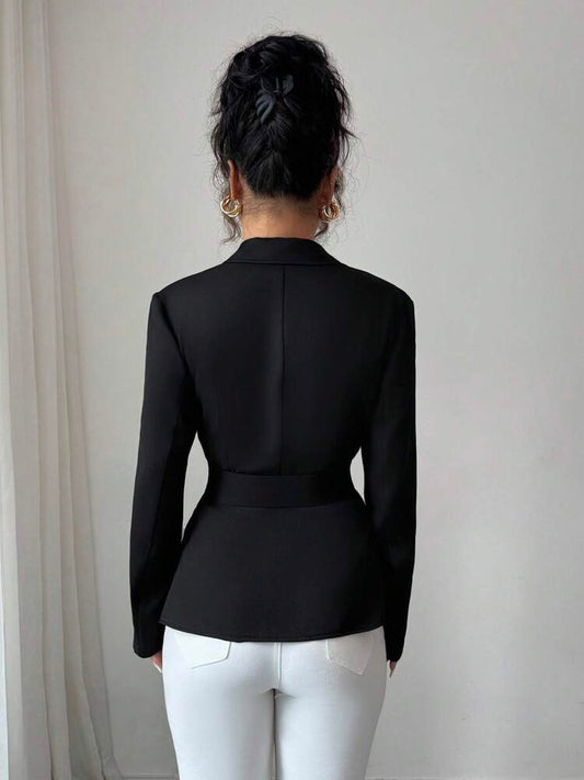 Women's Long Sleeve Black Blazer Elegant Business Casual Style Office Attire Daily Wear Work Outfit Fashion Slim Fit Jacket Chic