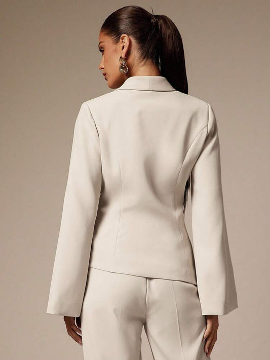 Women's Shawl Collar Long Sleeve Elegant Blazer Business Casual Attire Old Money Style White Lace-Up Suit Jacket Fall Outfit Chic
