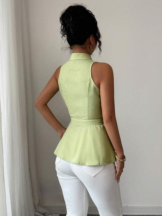Women's Sleeveless A-Line Shirt Linen Style Cinched Waist Elegant Commuter Casual Office Holiday Versatile Blouse Top For Women