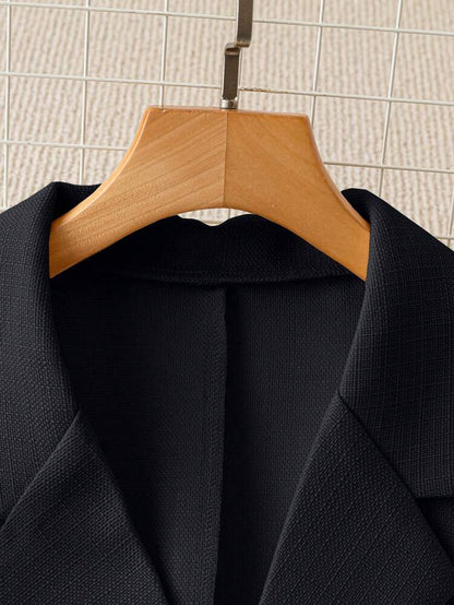 Women's Short Sleeve Blazer Faux Pearl Metal Button French Style Elegant Casual Commuter Outfit Spring Summer Business Jacket