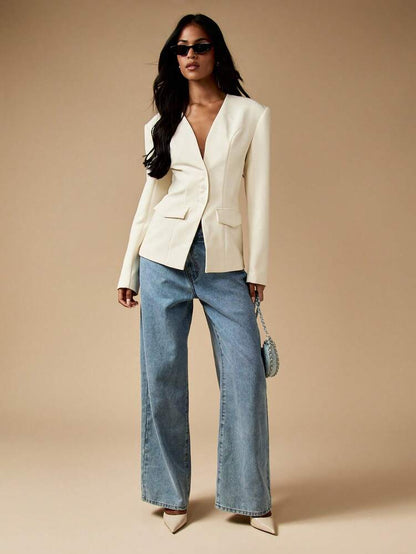 Women's Slim Fit Professional Blazer Tailored Business Suit Jacket Evening Formal Career Executive Office Attire Elegant Chic