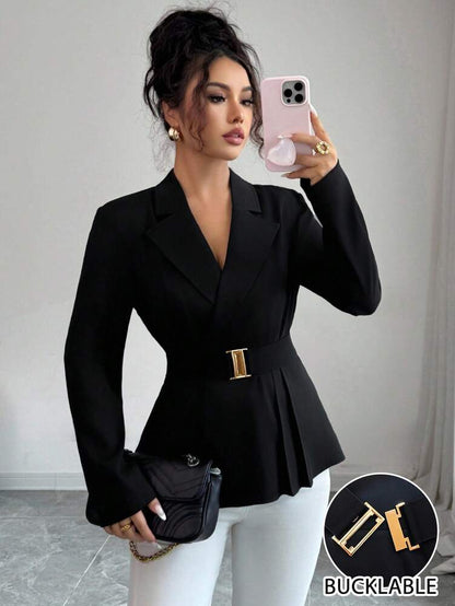 Women's Long Sleeve Black Blazer Elegant Business Casual Style Office Attire Daily Wear Work Outfit Fashion Slim Fit Jacket Chic