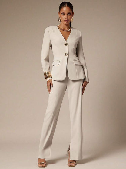 Women's Metallic Flower Decor Long Sleeve Suit Jacket Elegant Business Casual Attire Office Wear Party Outfit Fashion Old Money