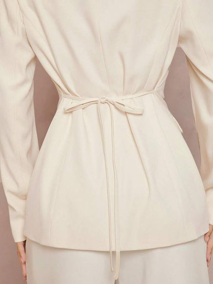 Women's White Suit Jacket Waist Cinched Padded Shoulder Blazer Elegant Layered Business Formal Festival Wedding Party Outfit Chic